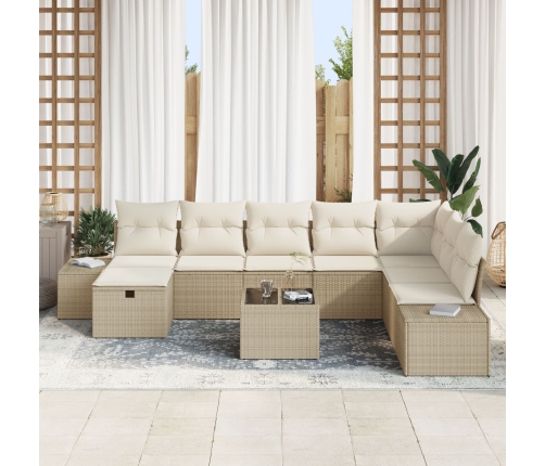 Juego de Sofá de Jardín  de 9 Piezas con Cojines Beige Poliratán