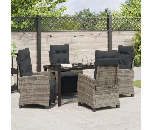 Conjunto de Comedor de Jardín de 5 Piezas Gris Ratán Poliéster