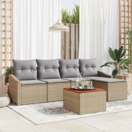 Conjunto de Sofá de Jardín  de 6 Piezas con Cojines Beige Ratán Sintético