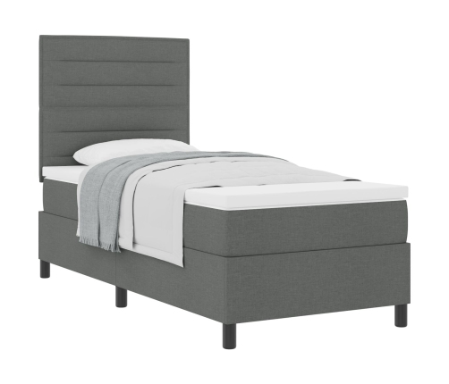 Cama con Base de Resortes con Colchón Gris Oscuro 100x200 cm Tela