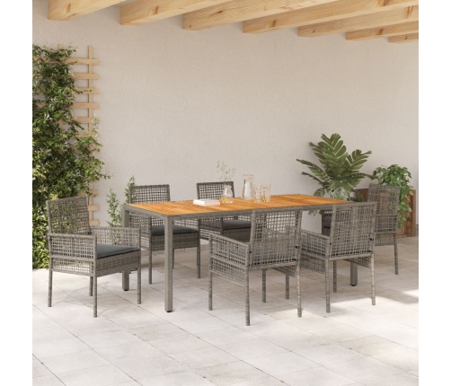 Set de Comedor de Jardín  de 7 piezas con Cojines Gris de Poliratán