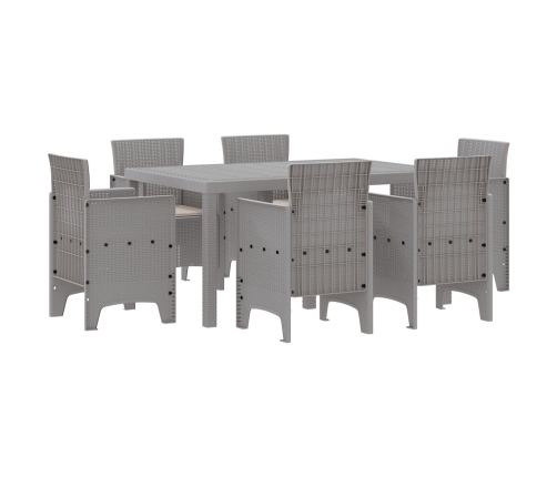 Juego de Comedor de Jardín de 7 Piezas con Cojines Gris Claro Poly Rattan