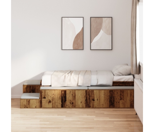 Marco de cama de almacenamiento de madera antigua 90x200 cm