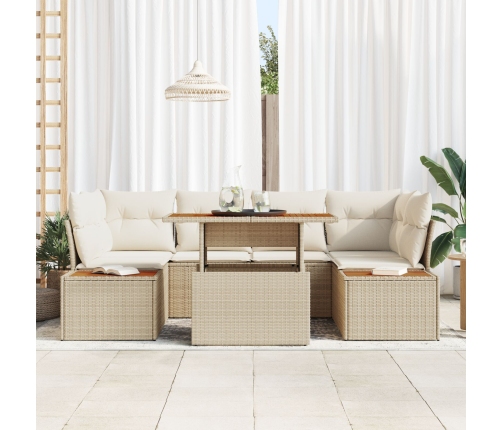 Conjunto de Sofá de Jardín  Conjunto de 6 Beige Ratán, Poliéster