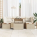 Conjunto de Sofá de Jardín  Conjunto de 6 Beige Ratán, Poliéster