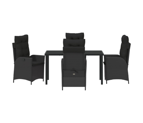 Juego de Comedor de Jardín de 5 Piezas con Cojines Negro Poliratán