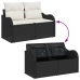 Set de Sofá de Jardín de 12 Piezas con Cojines Negro Poliratán Acacia,  Sofá de Jardín de 2 Plazas con Almacenamiento y Cojines Negro Poliratán,  Set de Comedor de Jardín de 3 Piezas con Cojines Negro Poliratán Acacia