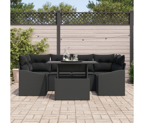 Set de Sofás de Jardín de 7 Piezas con Cojines Negros de Rattan PE