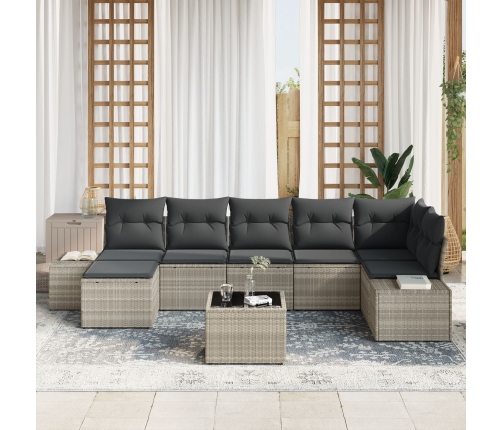 Set de Sofá de Jardín  de 8 Piezas con Cojines Ratán Gris Poli