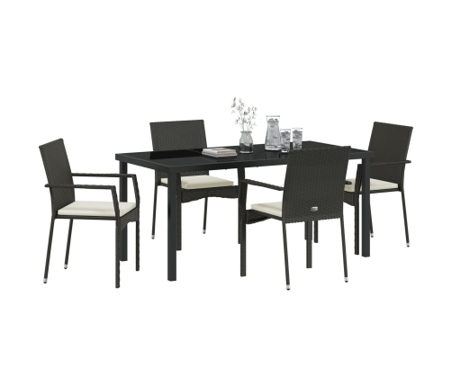 Juego de Comedor de Jardín de 5 Piezas  con Cojines Negro Poliratán