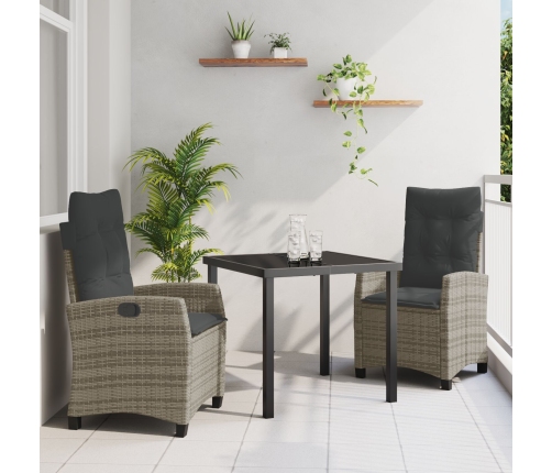 Conjunto de Comedor de Jardín de 3 Piezas con Cojines Grises Poliratán
