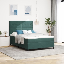 Cama Box Spring  con Colchón Verde Oscuro 160x200 cm Terciopelo