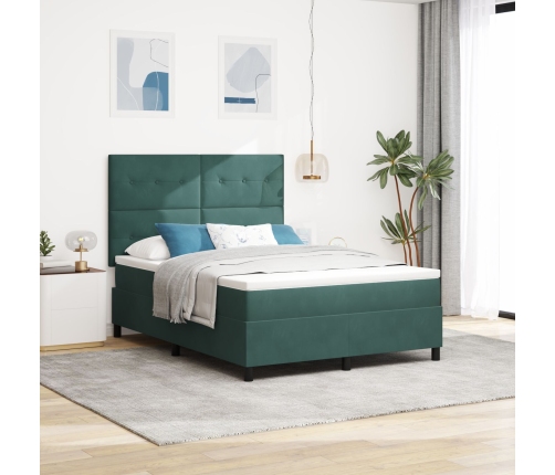 Cama Box Spring  con Colchón Verde Oscuro 160x200 cm Terciopelo