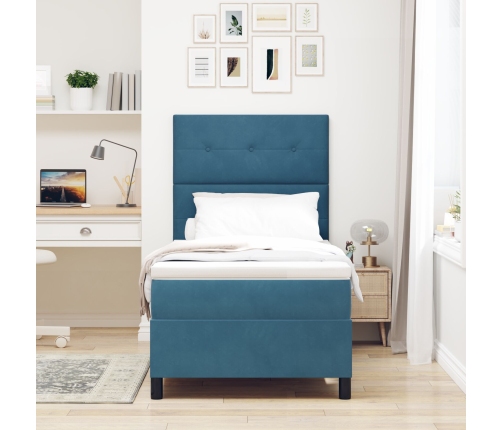 Cama de muelles con colchón  Azul oscuro Individual Terciopelo