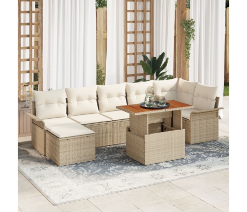 Juego de Comedor de Jardín de 8 Piezas con Cojines Beige Ratán Sintético Acacia