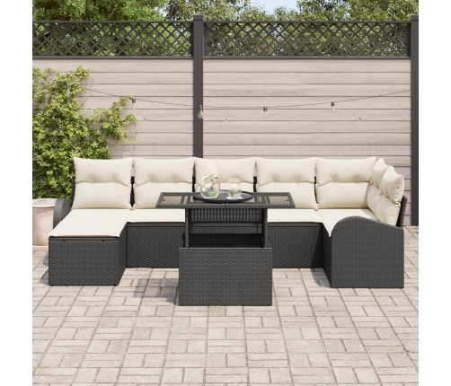 Conjunto de Sofá de Jardín de 8 Piezas con Cojines Negro de Ratán Sintético