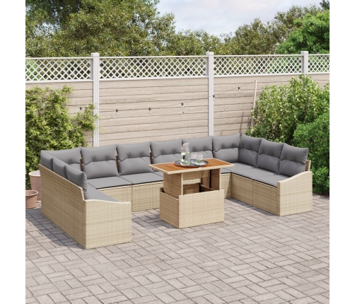 Conjunto de Sofá de Jardín de 11 Piezas con Cojines Beige Ratán Sintético