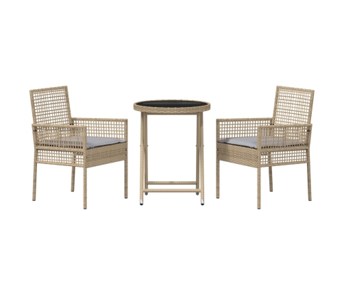 Conjunto de Bistro de Jardín de 3 Piezas  con Cojines Beige de Poliratán