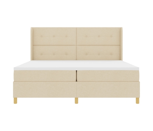Cama Box Spring  con Colchón y LED Crema 200x200 cm Tela