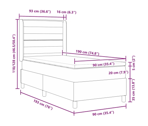 Cama Box Spring  con colchón Marrón Oscuro 90x190 cm Tela