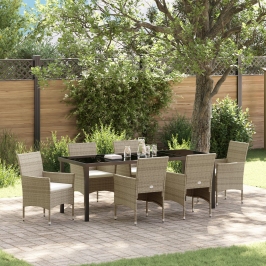 Conjunto de Comedor de Jardín de 7 Piezas  Beige Ratán Polimérico