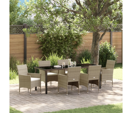 Conjunto de Comedor de Jardín de 7 Piezas  Beige Ratán Polimérico