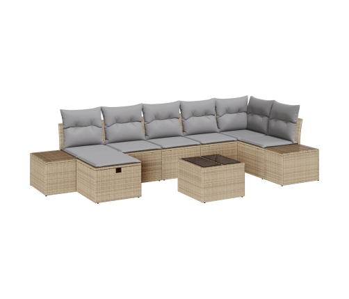 Conjunto de sofá de jardín de 8 piezas con cojines Beige Ratán Poli