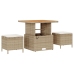 Conjunto de Comedor de Jardín de 3 Piezas con Cojines Beige de Ratán Poliéster y Acacia