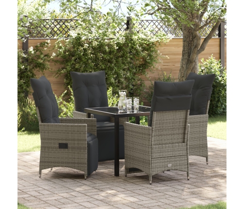 Set de Comedor de Jardín de 5 Piezas con Cojines Gris Polirratán