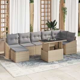 Conjunto de Sofá de Jardín de 8 Piezas con Cojines Beige de Rattan PE