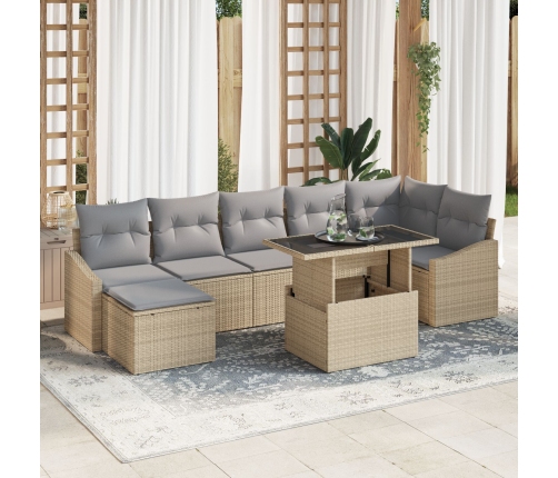 Conjunto de Sofá de Jardín de 8 Piezas con Cojines Beige de Rattan PE
