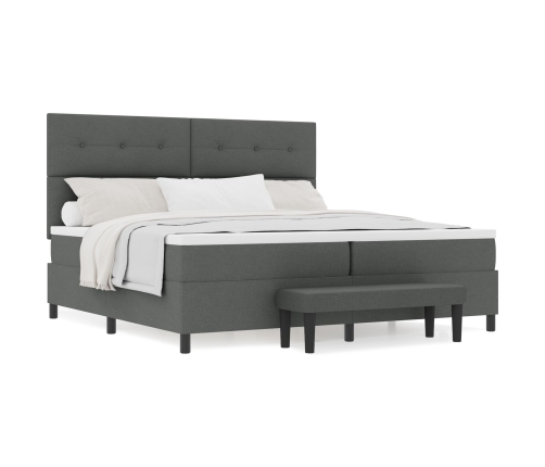 Cama con somier de  con colchón y banco gris oscuro 200x200 cm tela