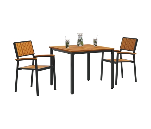 Juego de Comedor de Jardín de 3 Piezas Negro y Madera Metal y Madera