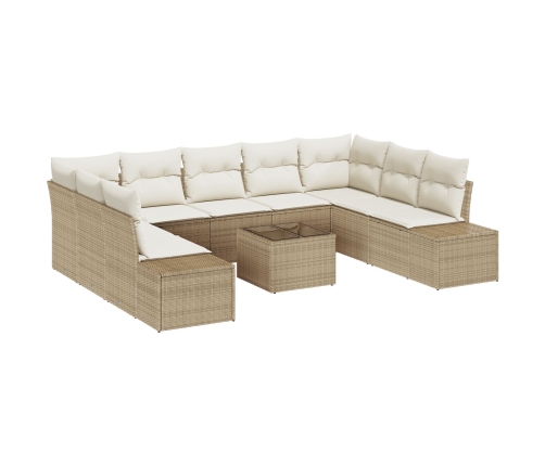 Juego de Sofá de Jardín Conjunto de 10 Beige y crema Ratan, tela