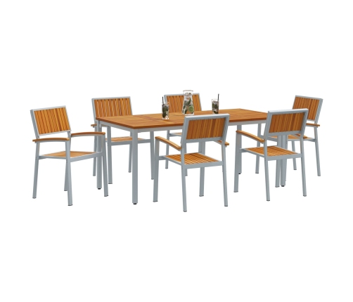 Conjunto de Comedor para Jardín  Conjunto de 7 Gris Metal Duradero
