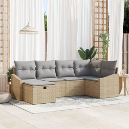 Set de Sofás de Jardín de 6 Piezas con Cojines Beige de Poliratán