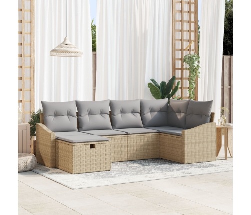 Set de Sofás de Jardín de 6 Piezas con Cojines Beige de Poliratán