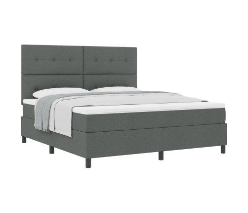 Cama de Caja de Resortes  Gris Oscuro Super King Tela