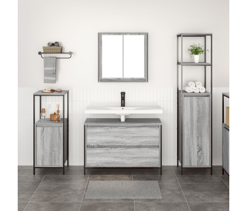 Conjunto de Muebles de Baño de 3 Piezas  Gris Sonoma de Madera Elaborada