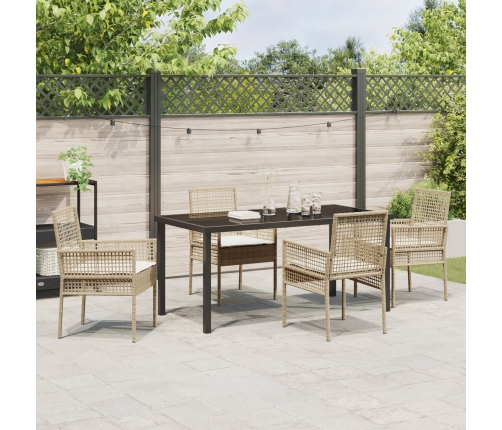 Juego de comedor de jardín  de 5 piezas con cojines beige de poliratán