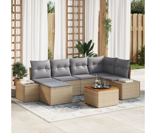 Juego de Sofá de Jardín de 7 Piezas con Cojines Beige Poliratán Acacia