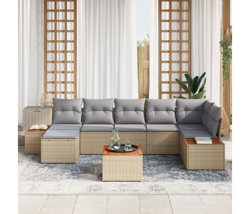 Conjunto de Sofá de Jardín de 8 Piezas con Cojines Beige Ratán PE Acacia