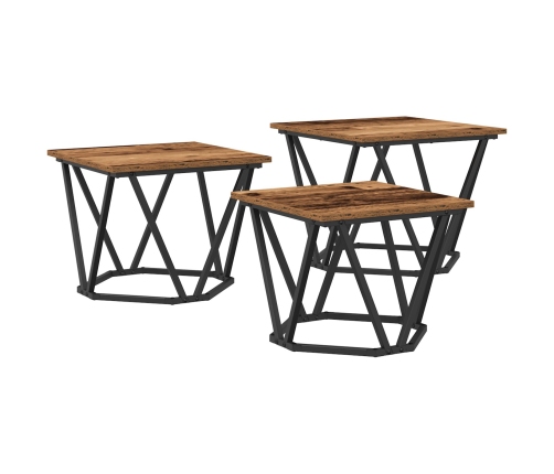 Mesas Laterales  de 3 pcs en Madera Vieja