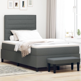 Cama con Somier con Colchón y Banco Gris Oscuro 120x200 cm Tela