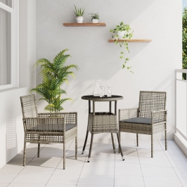 Juego de Comedor de Jardín de 3 Piezas Gris Ratán Sintético