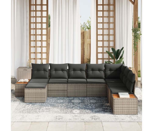 Conjunto de Sofá de 8 Piezas  con Cojines Gris Ratán Poli Acacia