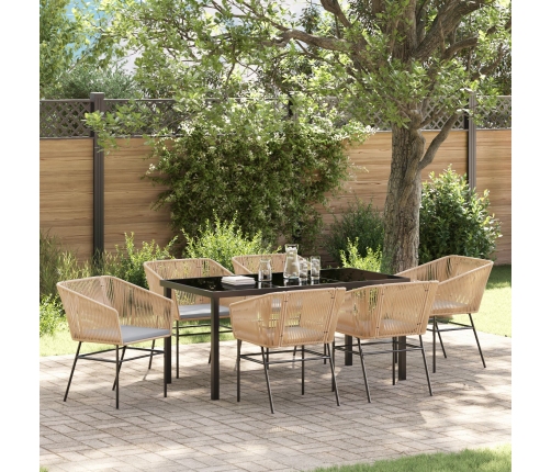 Set de Comedor de Jardín  de 7 Piezas con Cojines Marrón Ratán Poliéster