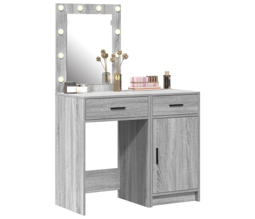 Juego de Mesa de Maquillaje de 2 Piezas  con LED en Madera Elaborada Gris Sonoma