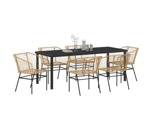 Juego de Comedor de Jardín  de 7 Piezas Marrón Ratan Poliéster