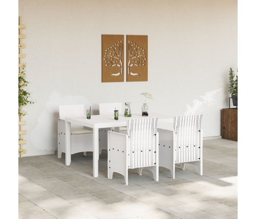 Juego de Comedor de Jardín de 5 Piezas con Cojines Blancos de Poliratán